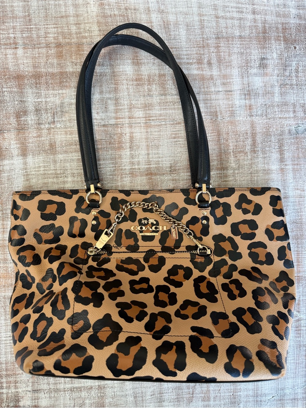 COACH Ocelot Print Leather Purse in Brown, Tan & Black w/ Gold Hardware